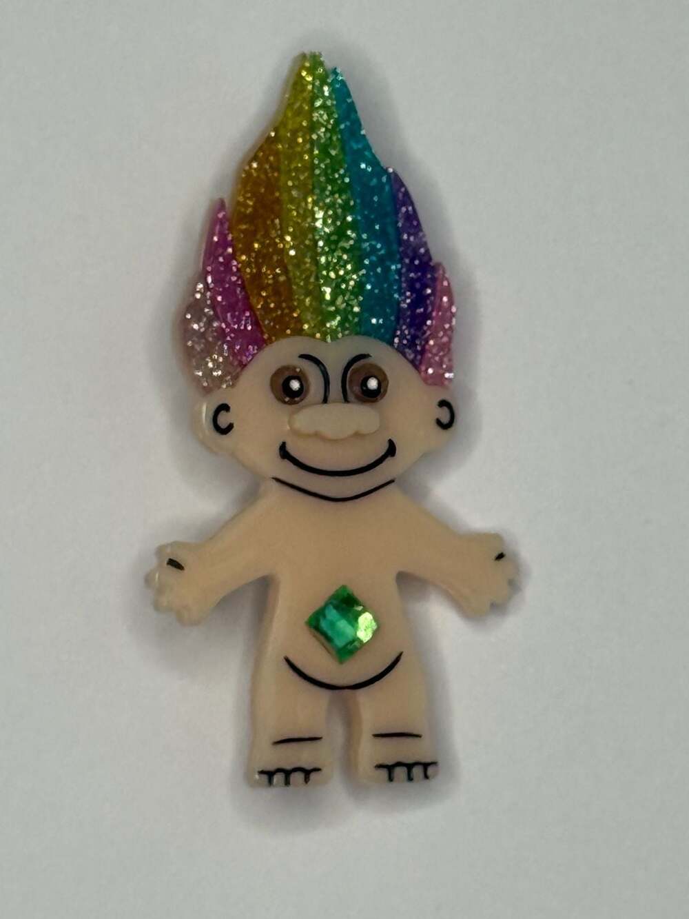 LBC Retro Good Luck Troll Acrylic Brooch Pin Rainbow Glitter Jewel